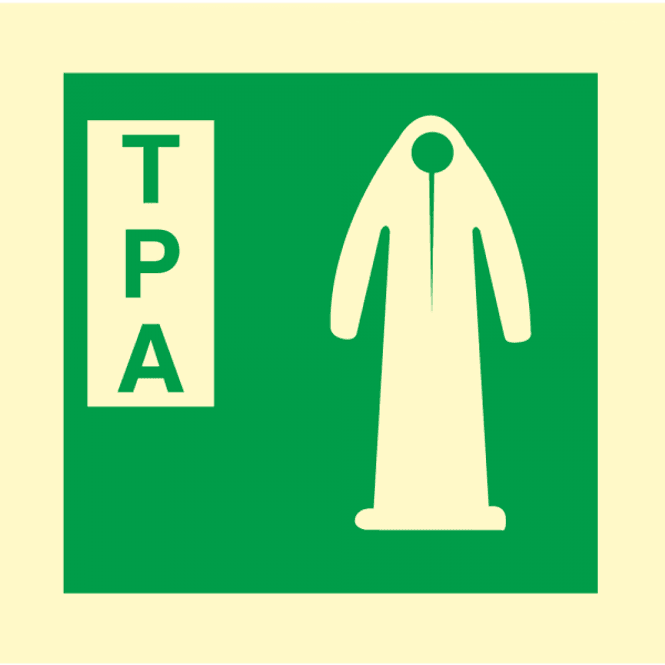 Hovedbilde Oppbevaring av TPA Eksponeringsdrakt - IMO skilt med symbol