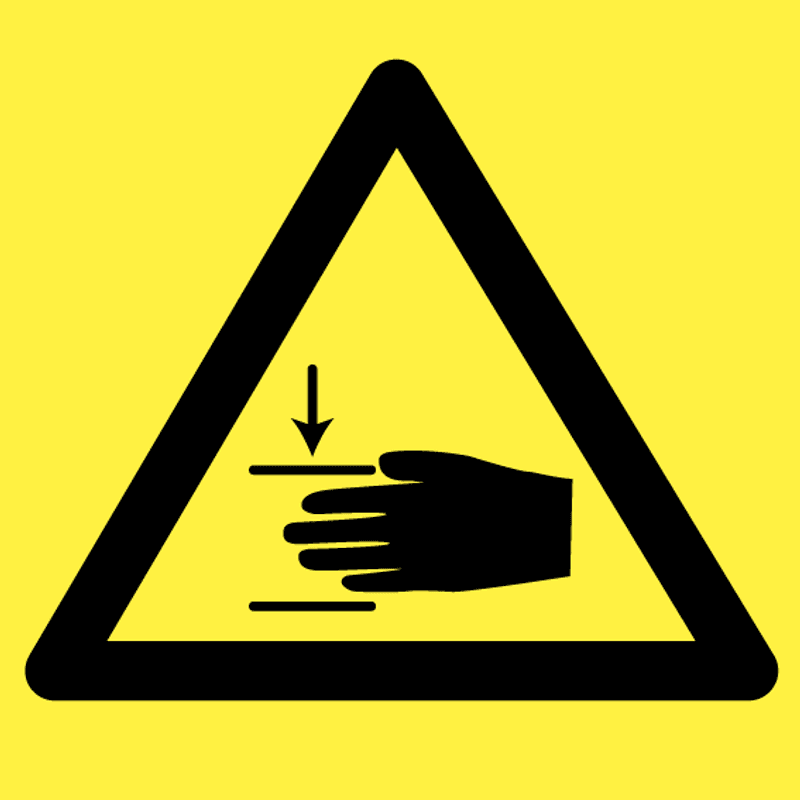 Klemmerisiko, Fare for kvestelse av hånd - fareskilt med symbol