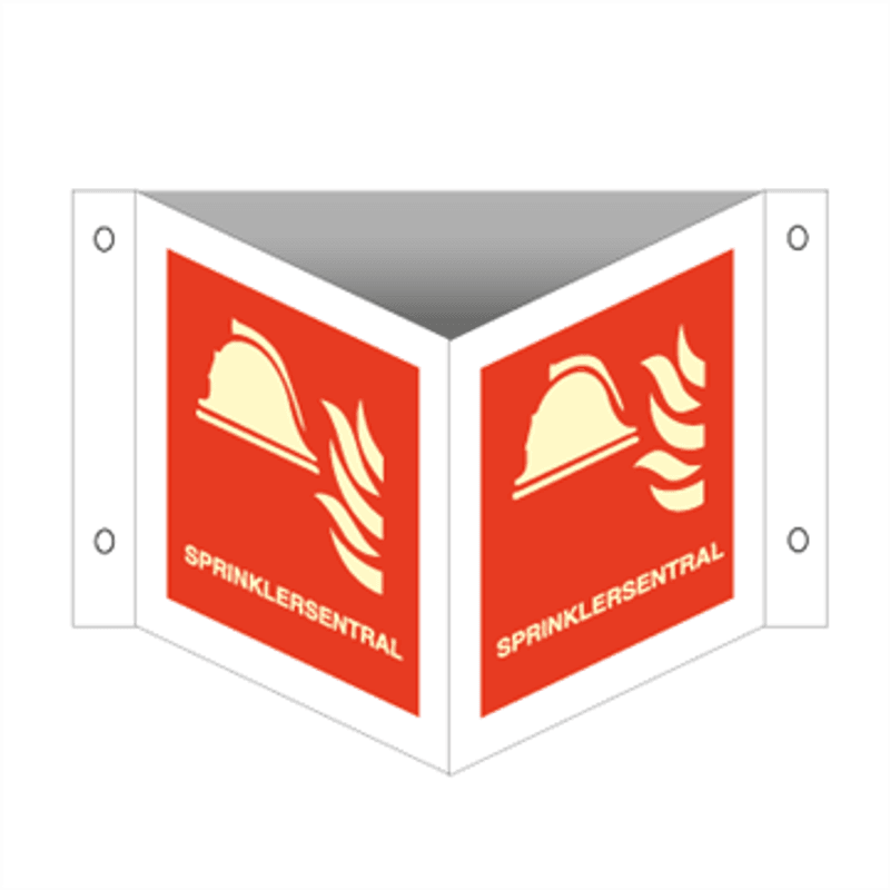 Sprinklersentral - plogskilt med symbol og tekst
