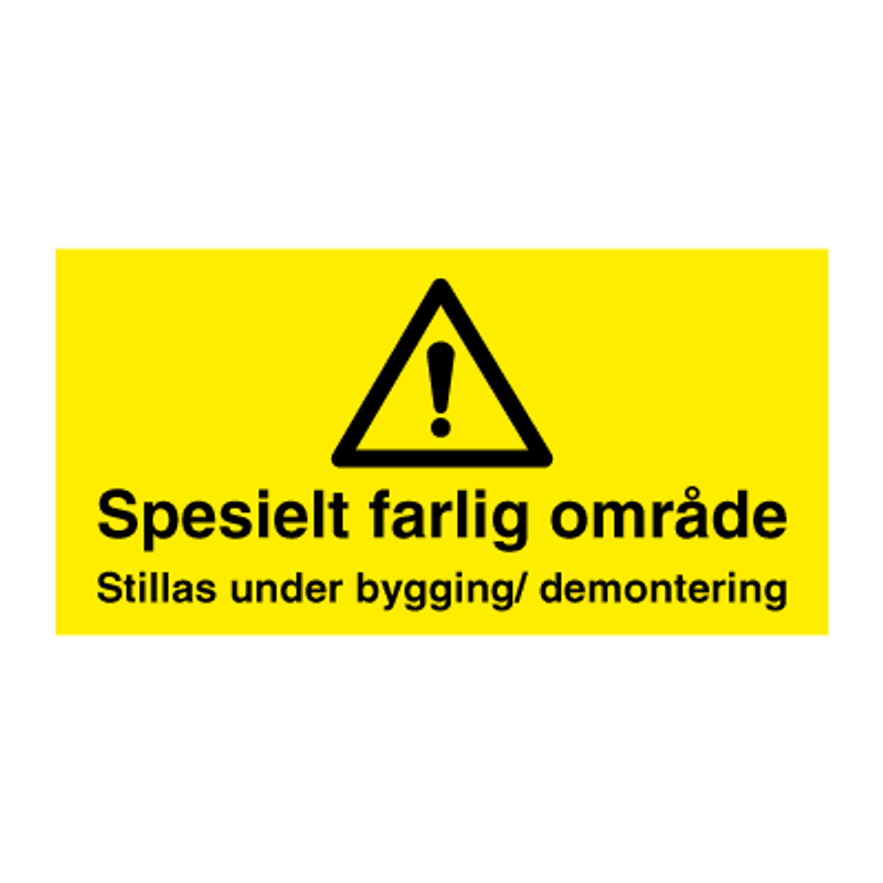 Stillasskilt - farlig område stillas under bygging