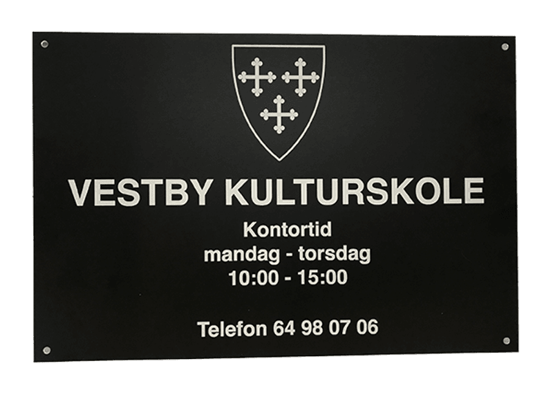 Dørskilt med åpningstider i aluminium 210 x 297 mm