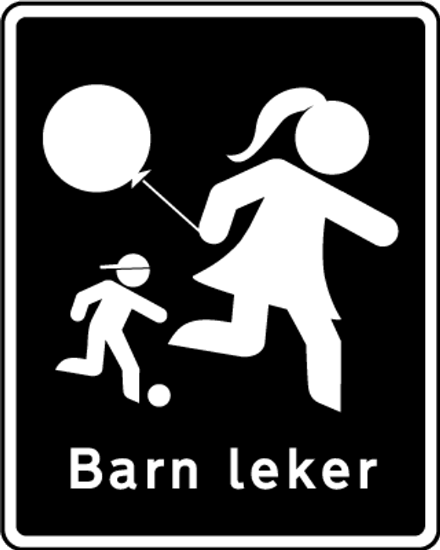 Barn leker skilt med symbol og tekst