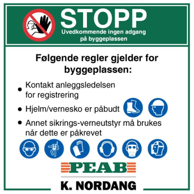 Byggeplasskilt med logo 1000 x 1000mm