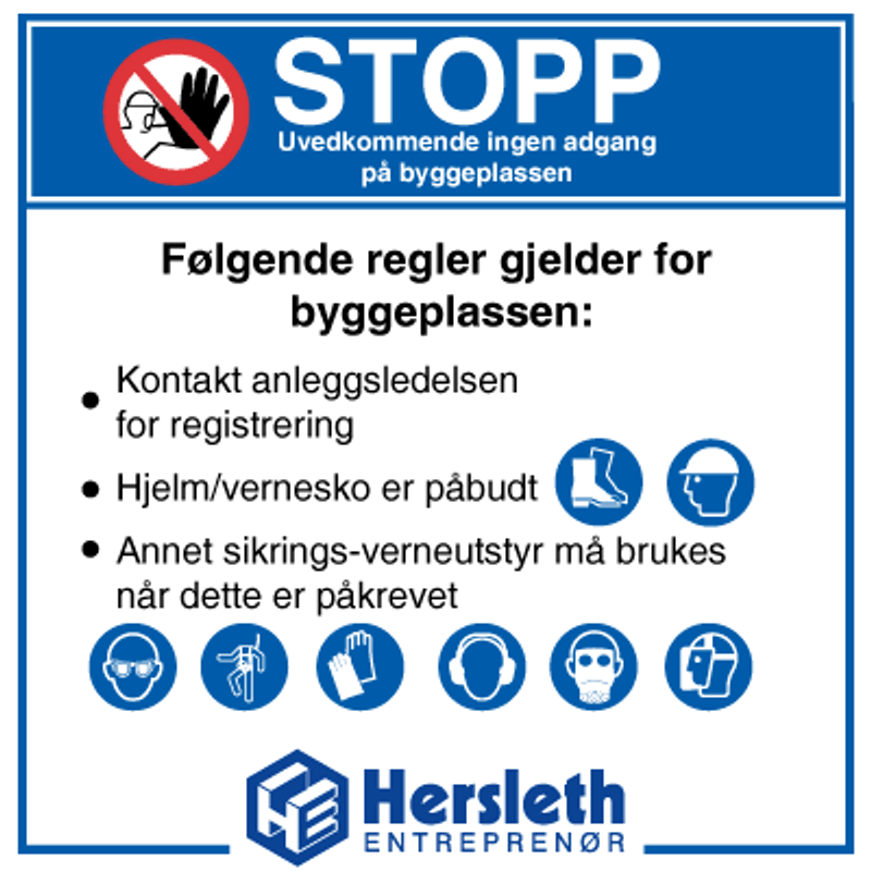 Byggeplasskilt med logo 1000 x 1000mm