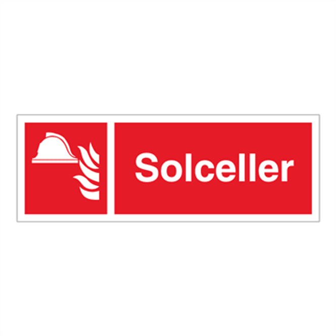 Hovedbilde Solceller - Brannskilt med symbol og tekst