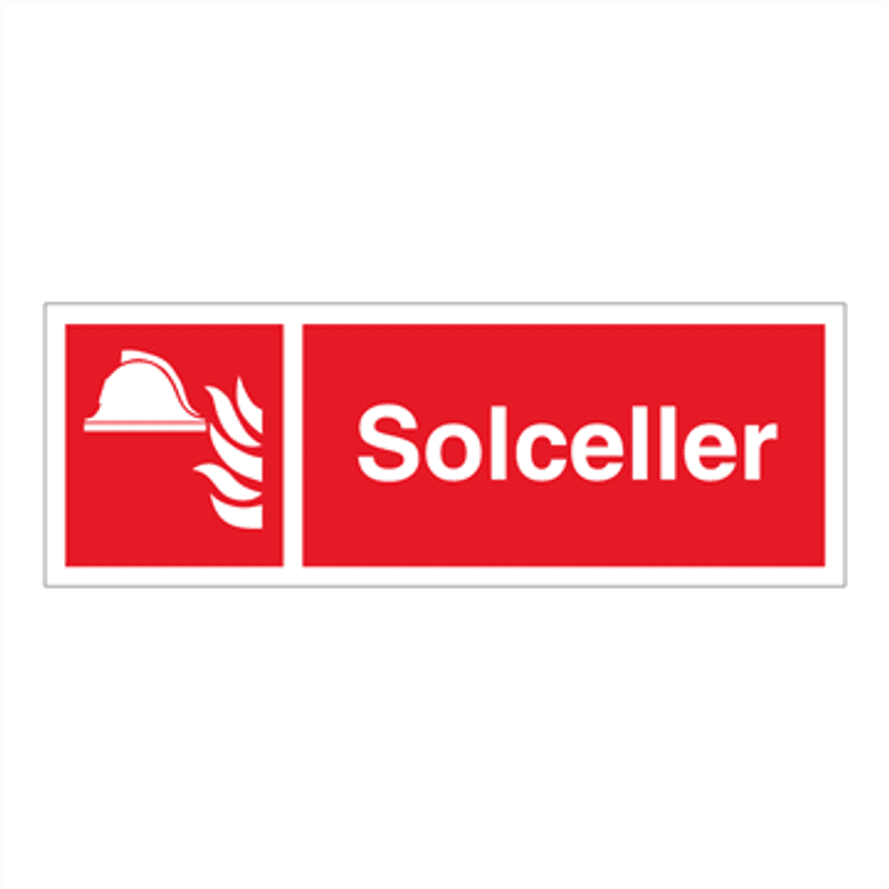 Solceller - Brannskilt med symbol og tekst