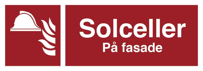 Hovedbilde Solceller på fasade - Brannskilt med symbol og tekst