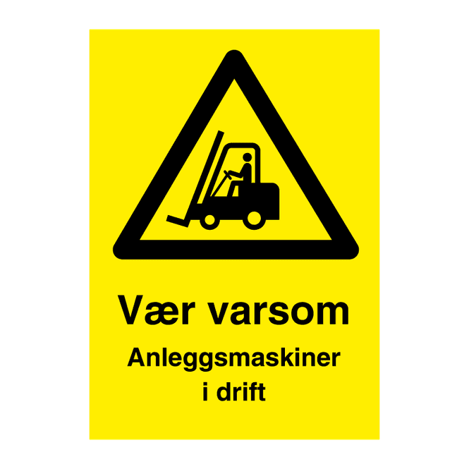 Hovedbilde Anleggsmaskiner i drift - skilt med symbol og tekst