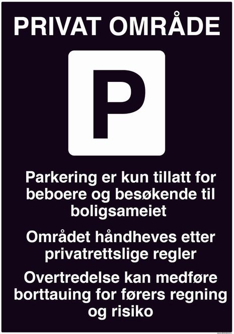 Hovedbilde Privat område - Parkeringsskilt for boligsameie