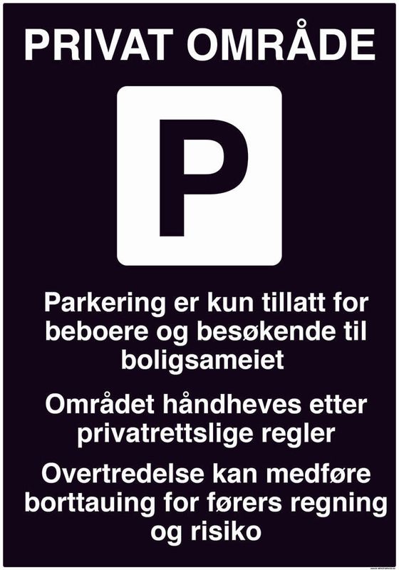 Privat område - Parkeringsskilt for boligsameie