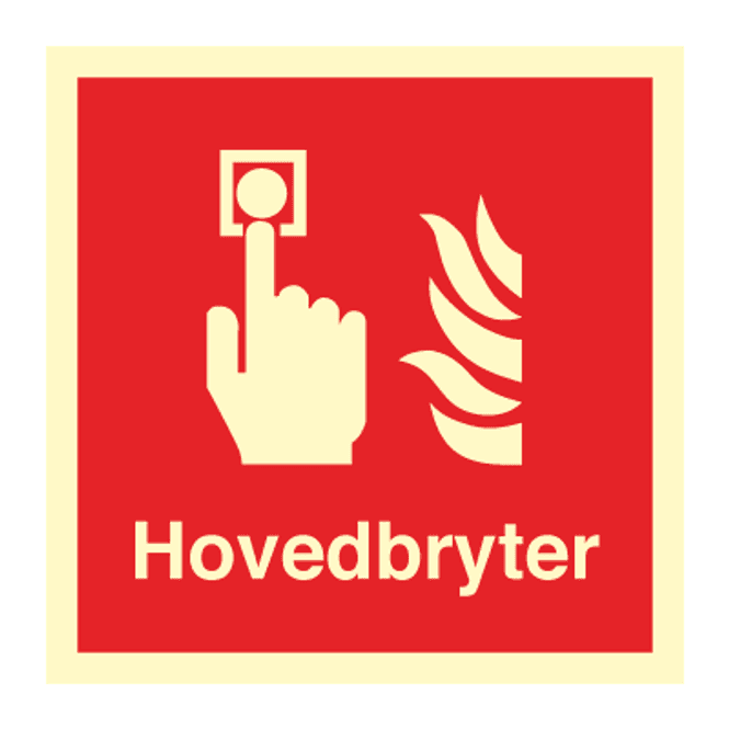 Hovedbilde Hovedbryter - brannskilt med symbol og tekst