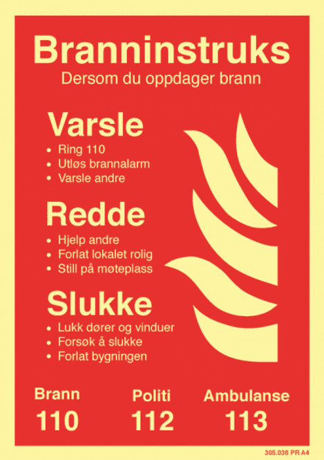 Hovedbilde Branninstruks ved brann - Skilt i A4 format