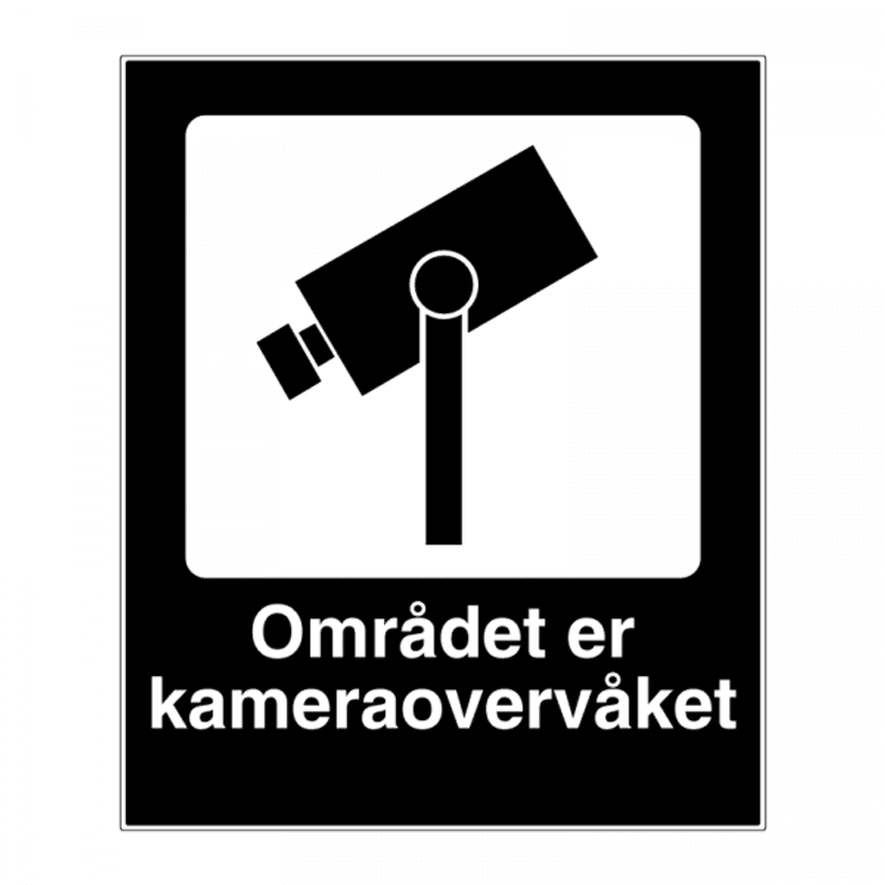 Kameraovervåket område skilt med symbol og tekst 600 × 500 mm