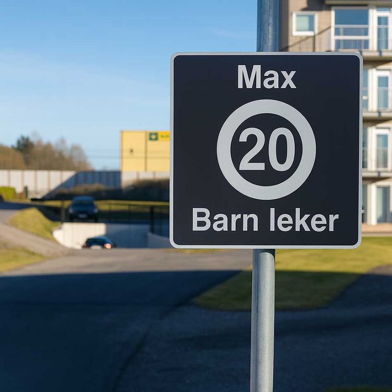 Barn leker skilt - Fartsgrense 15 eller 20 km/t