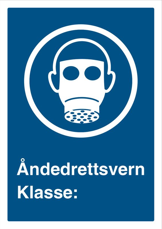 Påbudt med Åndedrettsvern Klasse - HMS Påbudsskilt - 210 x 297mm