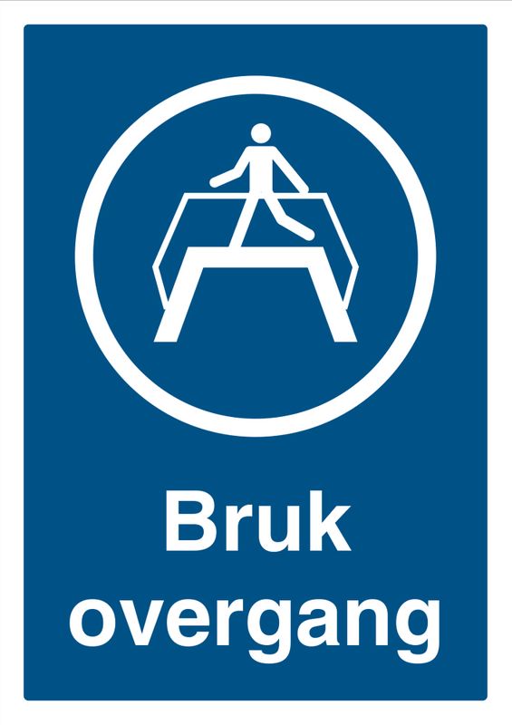 Påbudt med Bruk av Overgang - HMS Påbudsskilt - 210 x 297 mm