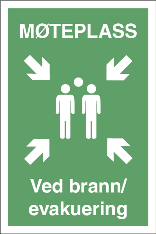 Møteplass skilt brann/evakuering 400 x 600 mm