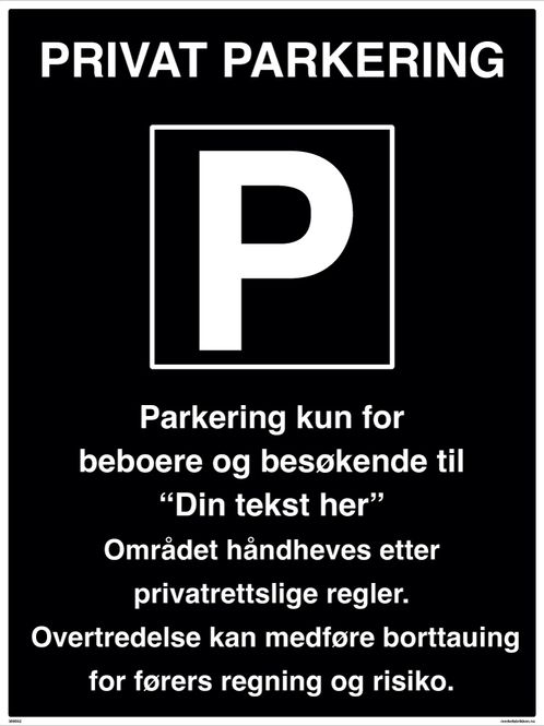 Hovedbilde Privat Parkering skilt 600 x 800 mm