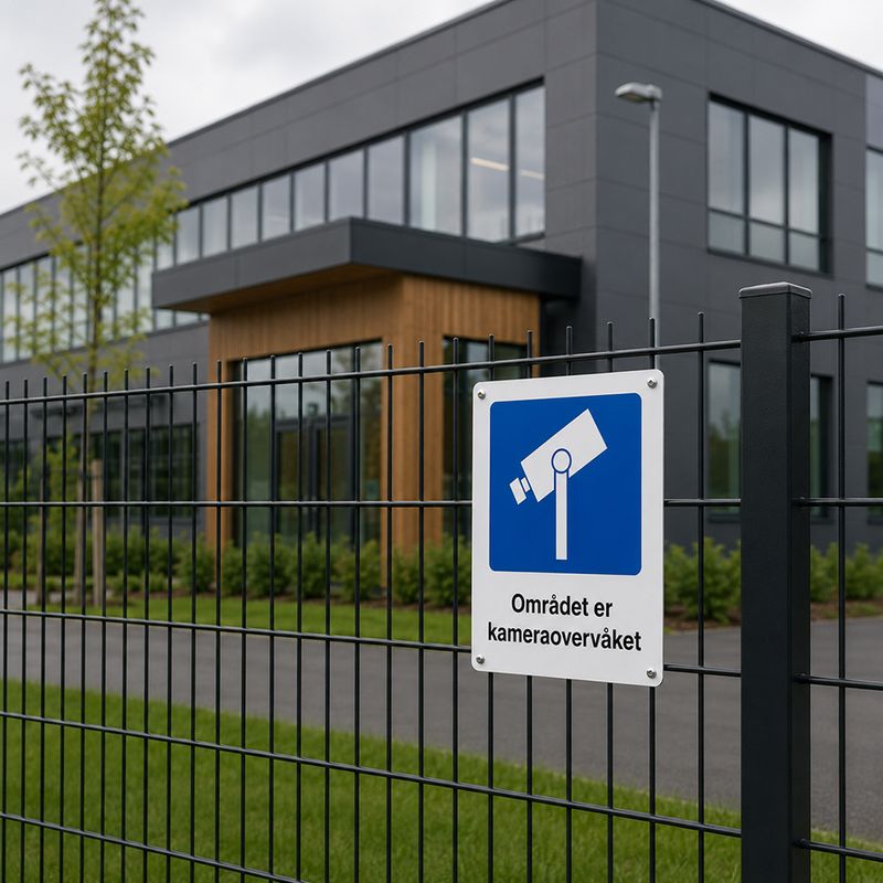 Området er kameraovervåket skilt med symbol og tekst