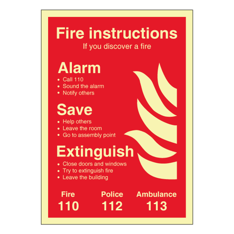 Fire instructions - Branninstruks på Engelsk. Str. A4