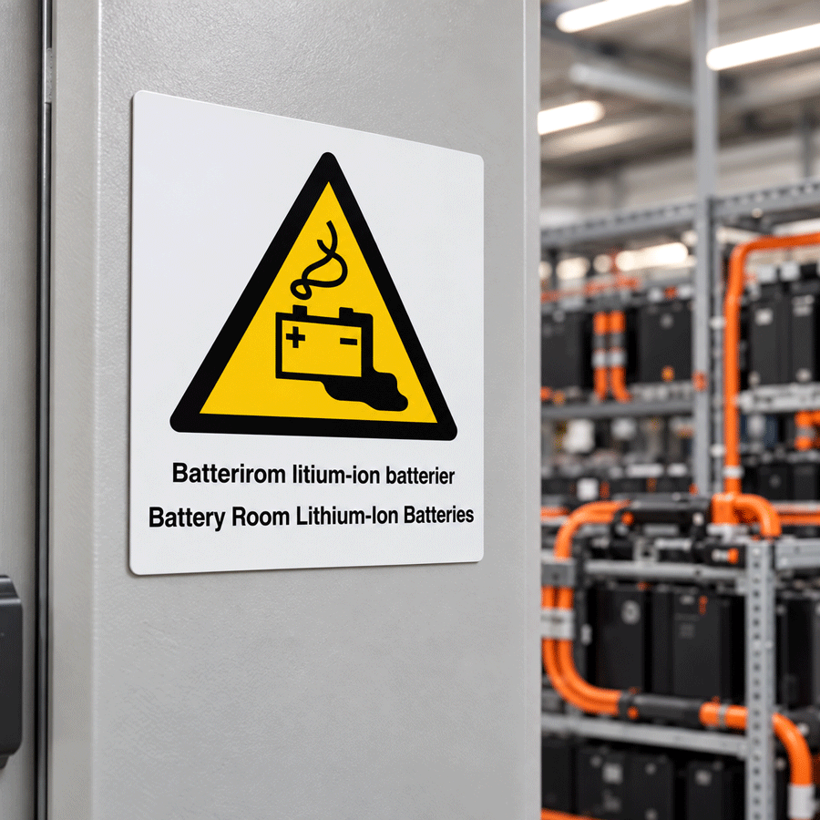Batterirom litium-ion batterier – advarselsskilt 300mm x 300mm