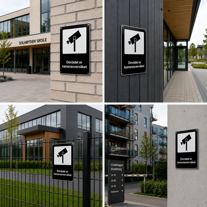 Kameraovervåkning skilt sort – Området er kameraovervåket