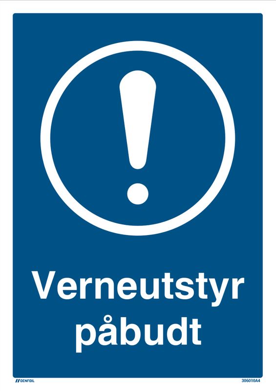 Påbudt med Verneutstyr - HMS Påbudsskilt - 210 x 297 mm