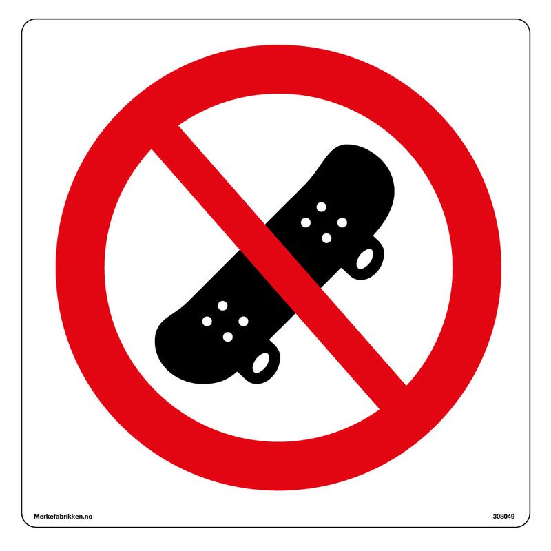 Skateboard forbudt - Forbudsskilt med symbol og tekst